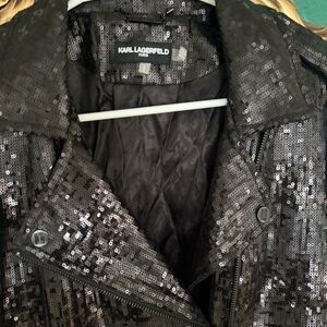 Karl Lagerfeld Black Sequin Leather Jacket